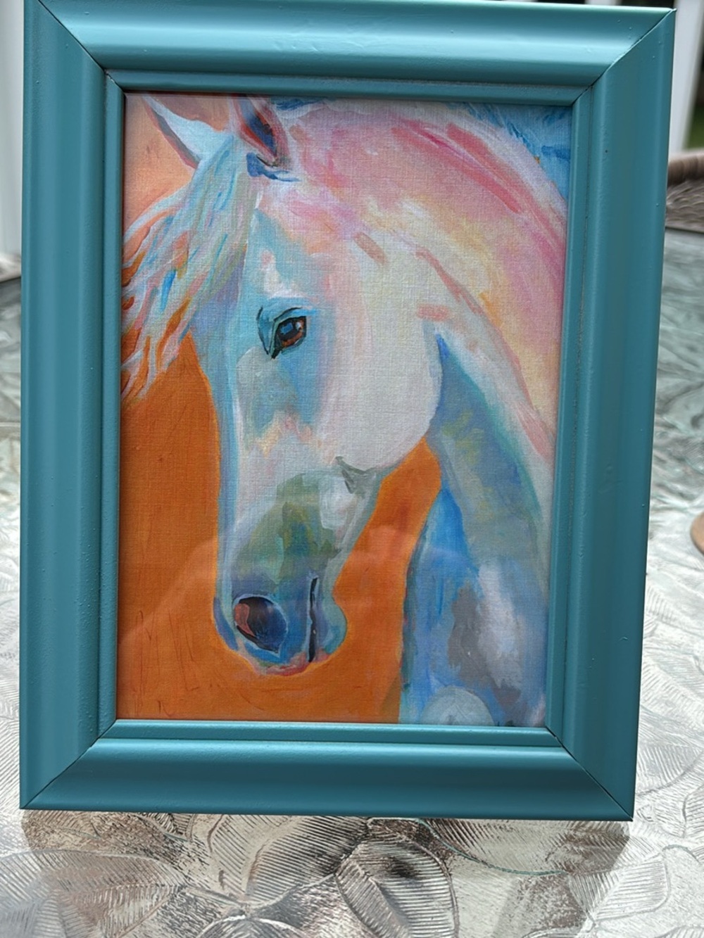 Teal Framed Colorful Horse Art Print - Home Art